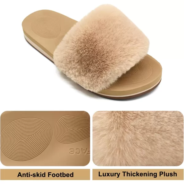 COFACE Womens Slides Fuzzy Slippers Open Toe Fluff Slippers With Arch Support Plantar Fasciitis Orthotic Slippers Women House Shoes