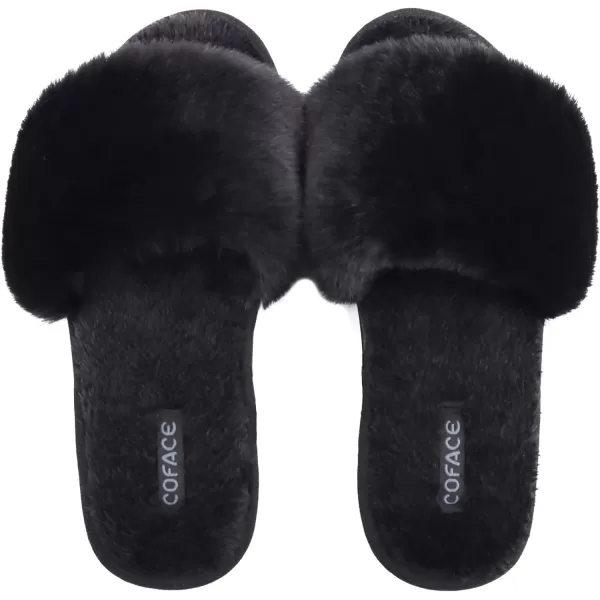 COFACE Womens Slides Fuzzy Slippers Open Toe Fluff Slippers With Arch Support Plantar Fasciitis Orthotic Slippers Women House Shoes