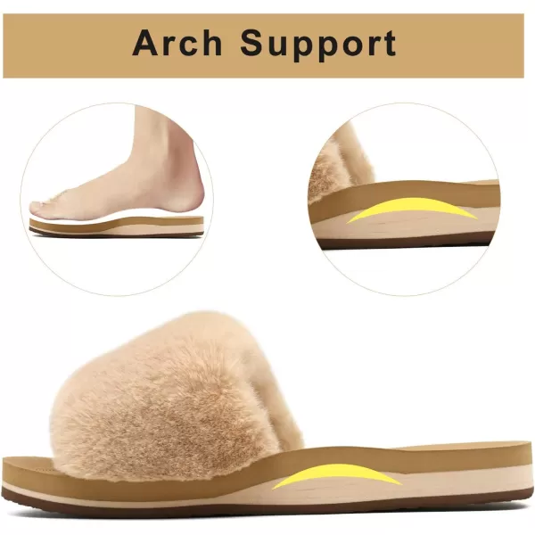 COFACE Womens Slides Fuzzy Slippers Open Toe Fluff Slippers With Arch Support Plantar Fasciitis Orthotic Slippers Women House Shoes