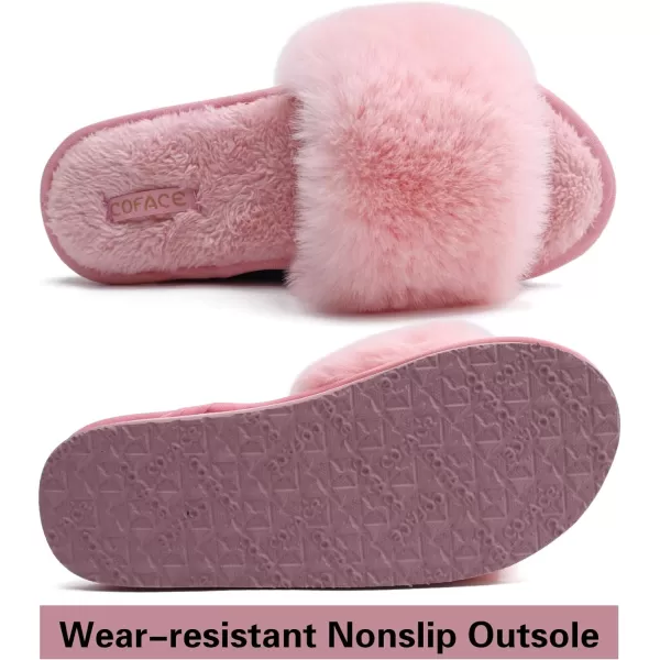 COFACE Womens Slides Fuzzy Slippers Open Toe Fluff Slippers With Arch Support Plantar Fasciitis Orthotic Slippers Women House Shoes