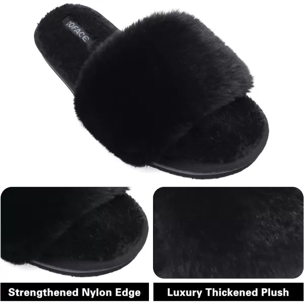 COFACE Womens Slides Fuzzy Slippers Open Toe Fluff Slippers With Arch Support Plantar Fasciitis Orthotic Slippers Women House Shoes