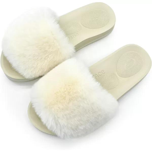 COFACE Womens Slides Fuzzy Slippers Open Toe Fluff Slippers With Arch Support Plantar Fasciitis Orthotic Slippers Women House Shoes