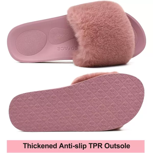 COFACE Womens Slides Fuzzy Slippers Open Toe Fluff Slippers With Arch Support Plantar Fasciitis Orthotic Slippers Women House Shoes