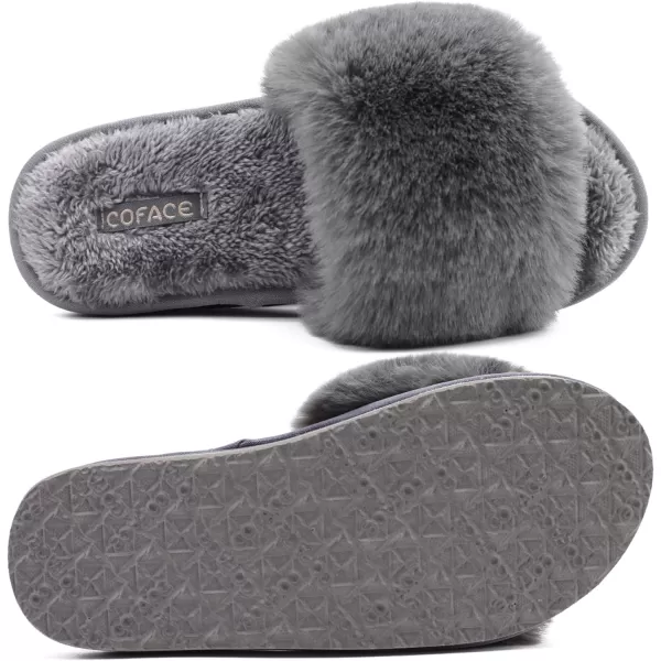 COFACE Womens Slides Fuzzy Slippers Open Toe Fluff Slippers With Arch Support Plantar Fasciitis Orthotic Slippers Women House Shoes