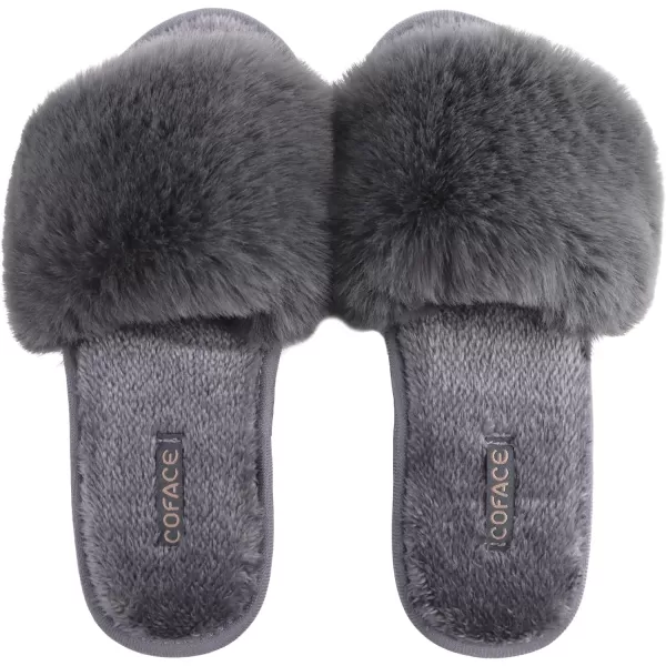 COFACE Womens Slides Fuzzy Slippers Open Toe Fluff Slippers With Arch Support Plantar Fasciitis Orthotic Slippers Women House Shoes