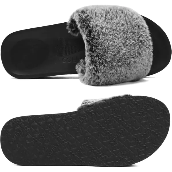 COFACE Womens Slides Fuzzy Slippers Open Toe Fluff Slippers With Arch Support Plantar Fasciitis Orthotic Slippers Women House Shoes