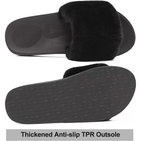 COFACE Womens Slides Fuzzy Slippers Open Toe Fluff Slippers With Arch Support Plantar Fasciitis Orthotic Slippers Women House Shoes