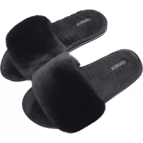 COFACE Womens Slides Fuzzy Slippers Open Toe Fluff Slippers With Arch Support Plantar Fasciitis Orthotic Slippers Women House Shoes
