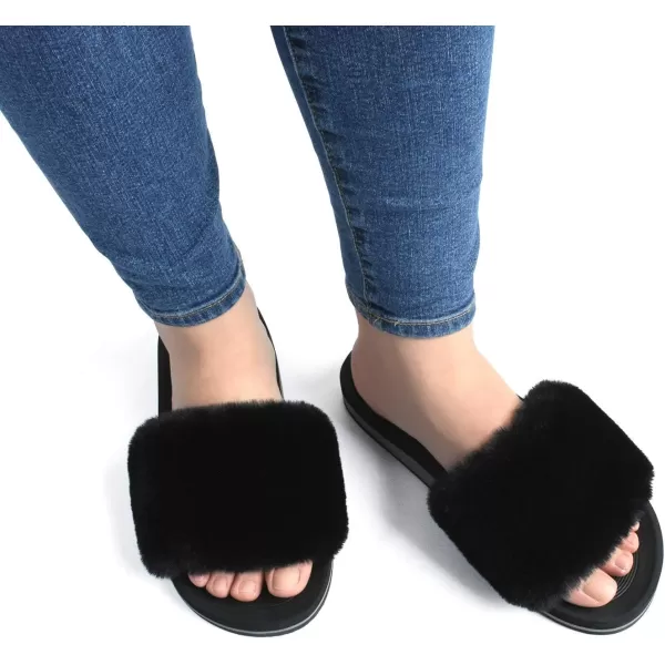 COFACE Womens Slides Fuzzy Slippers Open Toe Fluff Slippers With Arch Support Plantar Fasciitis Orthotic Slippers Women House Shoes
