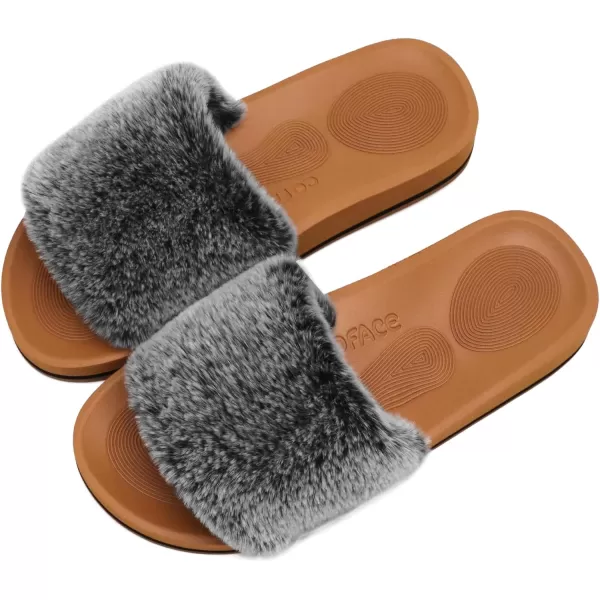 COFACE Womens Slides Fuzzy Slippers Open Toe Fluff Slippers With Arch Support Plantar Fasciitis Orthotic Slippers Women House Shoes