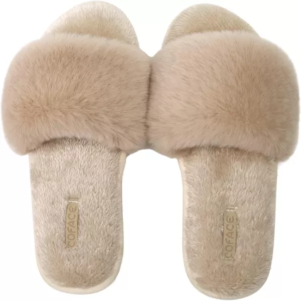 COFACE Womens Slides Fuzzy Slippers Open Toe Fluff Slippers With Arch Support Plantar Fasciitis Orthotic Slippers Women House Shoes