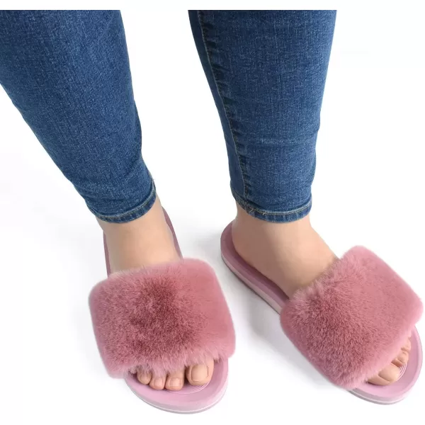 COFACE Womens Slides Fuzzy Slippers Open Toe Fluff Slippers With Arch Support Plantar Fasciitis Orthotic Slippers Women House Shoes