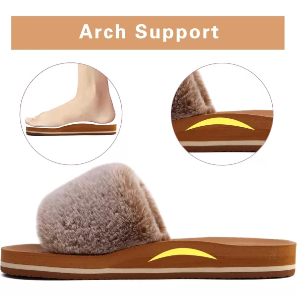 COFACE Womens Slides Fuzzy Slippers Open Toe Fluff Slippers With Arch Support Plantar Fasciitis Orthotic Slippers Women House Shoes