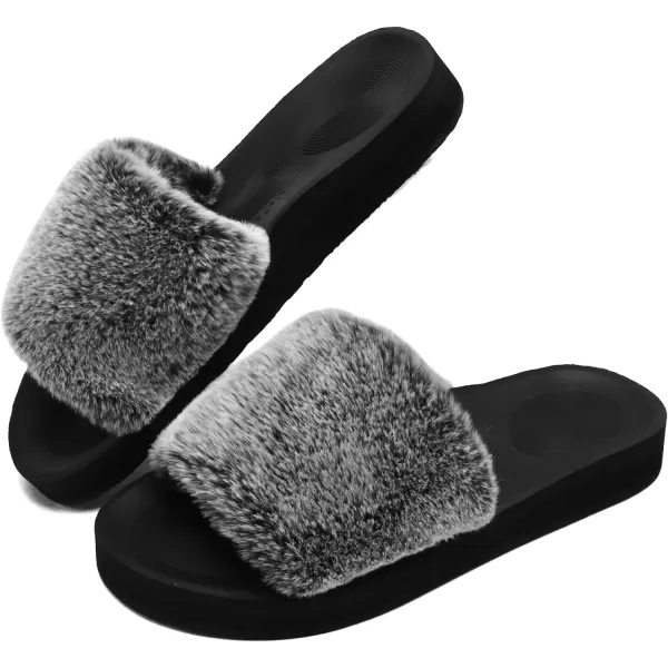 COFACE Womens Slides Fuzzy Slippers Open Toe Fluff Slippers With Arch Support Plantar Fasciitis Orthotic Slippers Women House Shoes