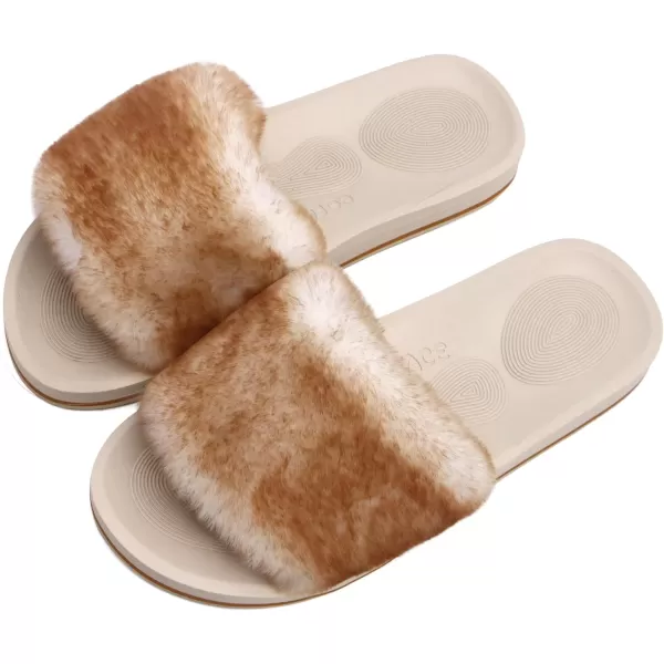 COFACE Womens Slides Fuzzy Slippers Open Toe Fluff Slippers With Arch Support Plantar Fasciitis Orthotic Slippers Women House Shoes