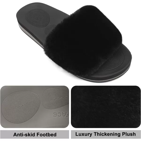 COFACE Womens Slides Fuzzy Slippers Open Toe Fluff Slippers With Arch Support Plantar Fasciitis Orthotic Slippers Women House Shoes
