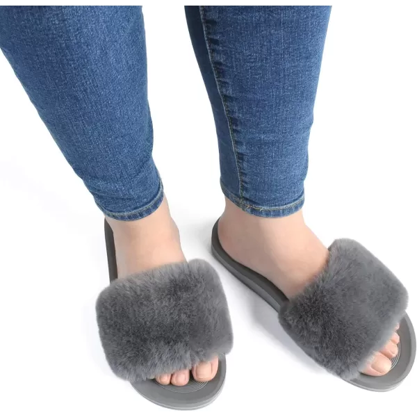 COFACE Womens Slides Fuzzy Slippers Open Toe Fluff Slippers With Arch Support Plantar Fasciitis Orthotic Slippers Women House Shoes