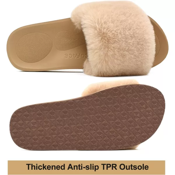 COFACE Womens Slides Fuzzy Slippers Open Toe Fluff Slippers With Arch Support Plantar Fasciitis Orthotic Slippers Women House Shoes