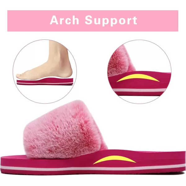COFACE Womens Slides Fuzzy Slippers Open Toe Fluff Slippers With Arch Support Plantar Fasciitis Orthotic Slippers Women House Shoes