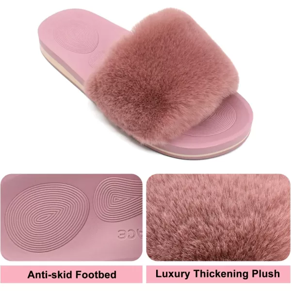 COFACE Womens Slides Fuzzy Slippers Open Toe Fluff Slippers With Arch Support Plantar Fasciitis Orthotic Slippers Women House Shoes