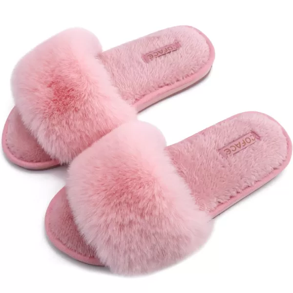 COFACE Womens Slides Fuzzy Slippers Open Toe Fluff Slippers With Arch Support Plantar Fasciitis Orthotic Slippers Women House Shoes