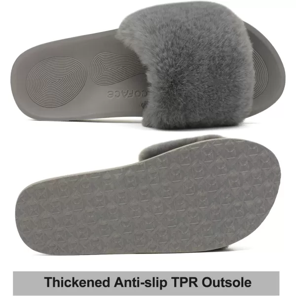 COFACE Womens Slides Fuzzy Slippers Open Toe Fluff Slippers With Arch Support Plantar Fasciitis Orthotic Slippers Women House Shoes