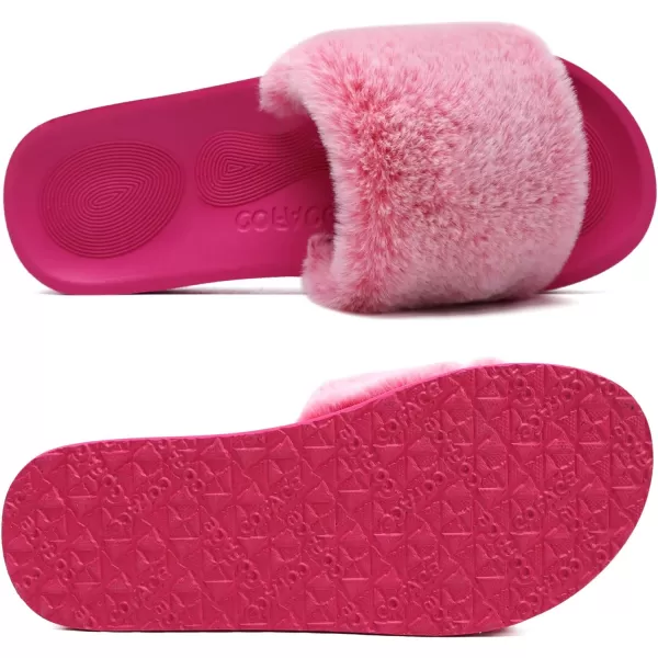 COFACE Womens Slides Fuzzy Slippers Open Toe Fluff Slippers With Arch Support Plantar Fasciitis Orthotic Slippers Women House Shoes