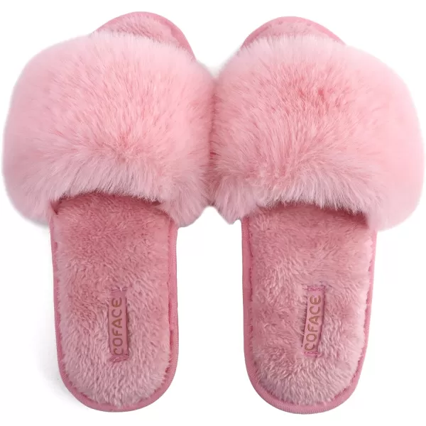 COFACE Womens Slides Fuzzy Slippers Open Toe Fluff Slippers With Arch Support Plantar Fasciitis Orthotic Slippers Women House Shoes