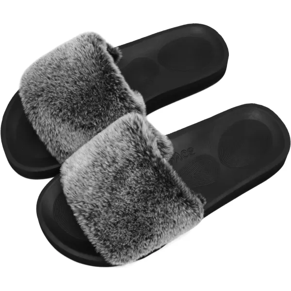 COFACE Womens Slides Fuzzy Slippers Open Toe Fluff Slippers With Arch Support Plantar Fasciitis Orthotic Slippers Women House Shoes