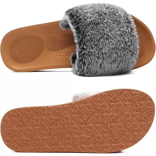 COFACE Womens Slides Fuzzy Slippers Open Toe Fluff Slippers With Arch Support Plantar Fasciitis Orthotic Slippers Women House Shoes