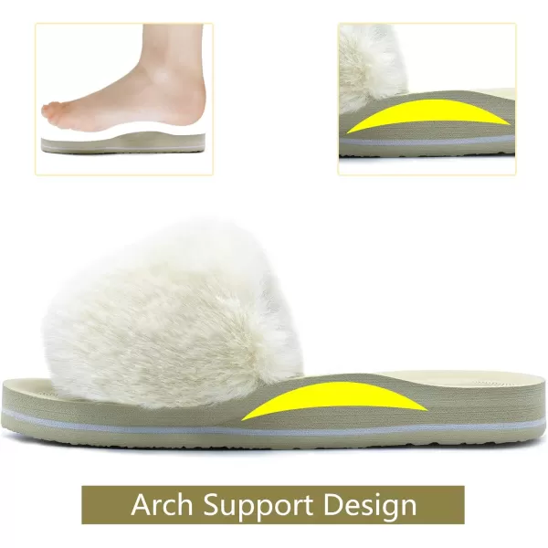 COFACE Womens Slides Fuzzy Slippers Open Toe Fluff Slippers With Arch Support Plantar Fasciitis Orthotic Slippers Women House Shoes