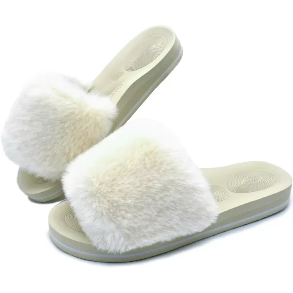 COFACE Womens Slides Fuzzy Slippers Open Toe Fluff Slippers With Arch Support Plantar Fasciitis Orthotic Slippers Women House Shoes