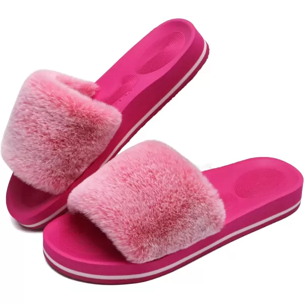 COFACE Womens Slides Fuzzy Slippers Open Toe Fluff Slippers With Arch Support Plantar Fasciitis Orthotic Slippers Women House Shoes