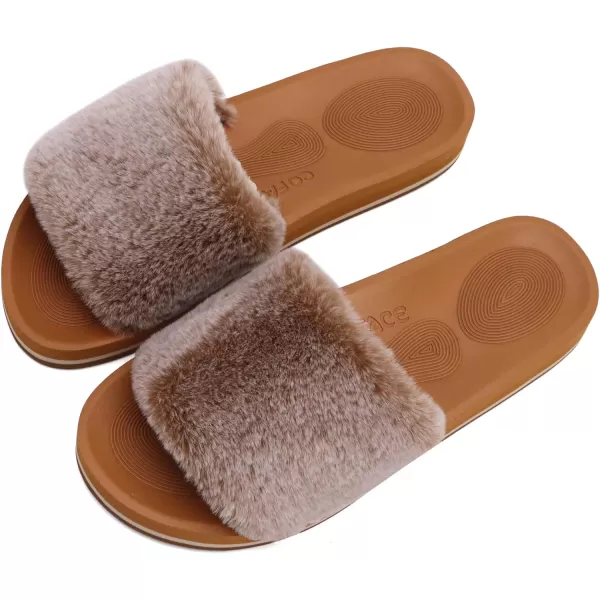 COFACE Womens Slides Fuzzy Slippers Open Toe Fluff Slippers With Arch Support Plantar Fasciitis Orthotic Slippers Women House Shoes
