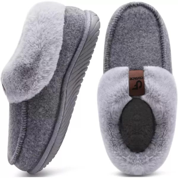 COFACE Women's Memory Foam House Slippers Arch Support Moccasin Winter Shoes Ladies Warm Fuzzy Faux Fur Collar With Indoor Outdoor Rubber Sole)