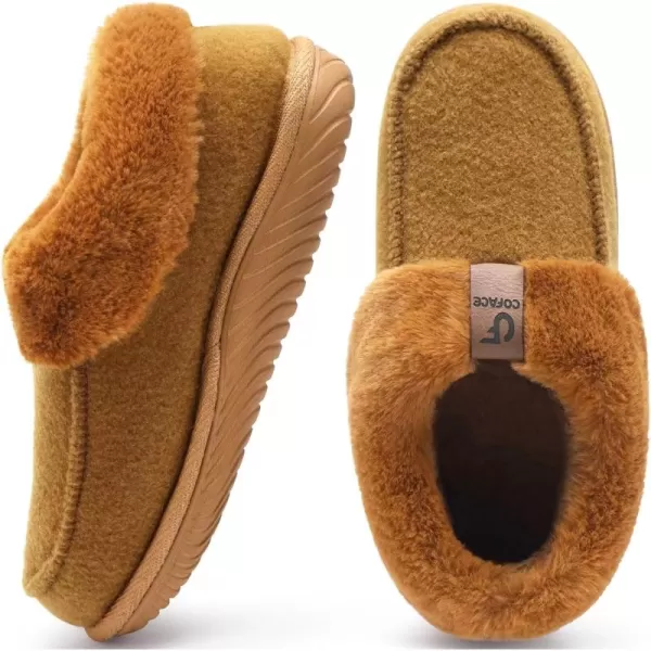 COFACE Women's Memory Foam House Slippers Arch Support Moccasin Winter Shoes Ladies Warm Fuzzy Faux Fur Collar With Indoor Outdoor Rubber Sole)