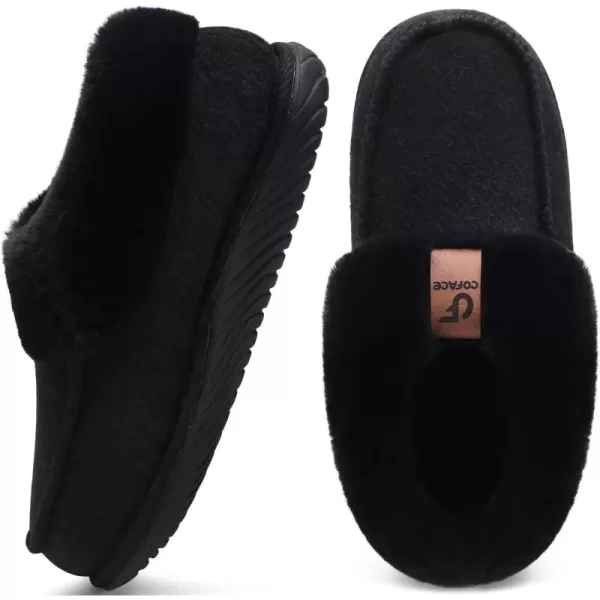 COFACE Women's Memory Foam House Slippers Arch Support Moccasin Winter Shoes Ladies Warm Fuzzy Faux Fur Collar With Indoor Outdoor Rubber Sole)