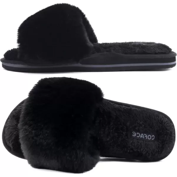 COFACE Womens Slides Fuzzy Slippers Open Toe Fluff Slippers With Arch Support Plantar Fasciitis Orthotic Slippers Women House Shoes