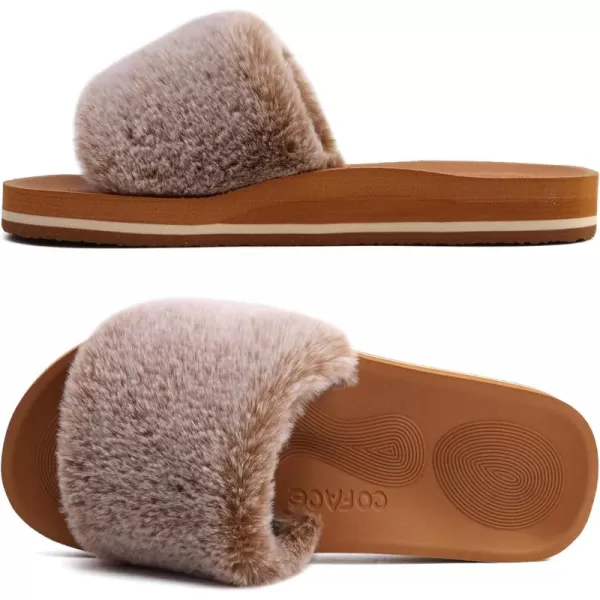 COFACE Womens Slides Fuzzy Slippers Open Toe Fluff Slippers With Arch Support Plantar Fasciitis Orthotic Slippers Women House Shoes
