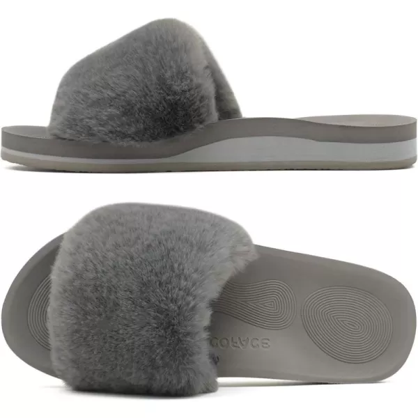 COFACE Womens Slides Fuzzy Slippers Open Toe Fluff Slippers With Arch Support Plantar Fasciitis Orthotic Slippers Women House Shoes