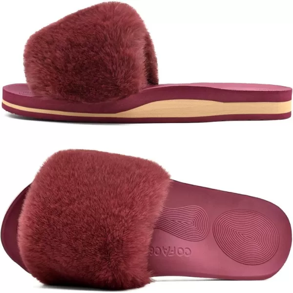 COFACE Womens Slides Fuzzy Slippers Open Toe Fluff Slippers With Arch Support Plantar Fasciitis Orthotic Slippers Women House Shoes