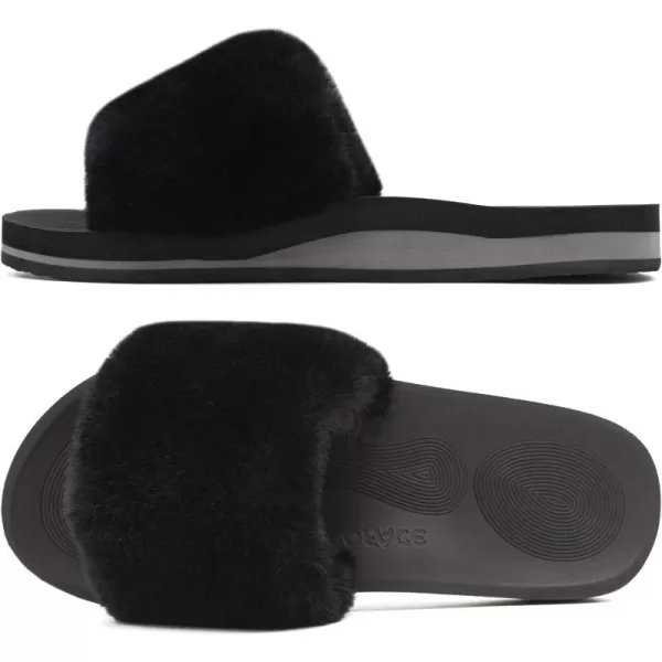 COFACE Womens Slides Fuzzy Slippers Open Toe Fluff Slippers With Arch Support Plantar Fasciitis Orthotic Slippers Women House Shoes