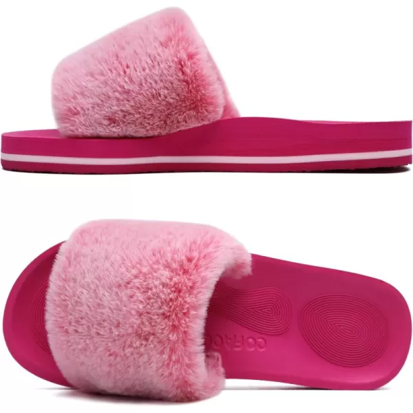 COFACE Womens Slides Fuzzy Slippers Open Toe Fluff Slippers With Arch Support Plantar Fasciitis Orthotic Slippers Women House Shoes