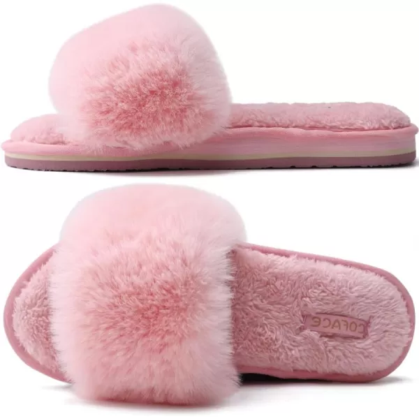 COFACE Womens Slides Fuzzy Slippers Open Toe Fluff Slippers With Arch Support Plantar Fasciitis Orthotic Slippers Women House Shoes