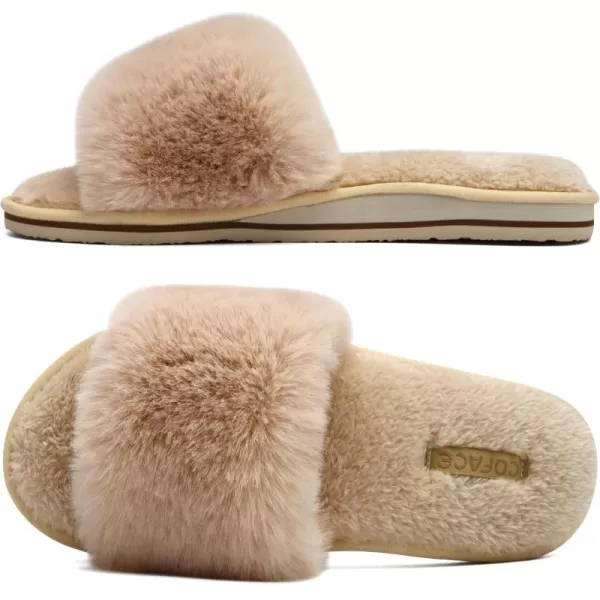 COFACE Womens Slides Fuzzy Slippers Open Toe Fluff Slippers With Arch Support Plantar Fasciitis Orthotic Slippers Women House Shoes