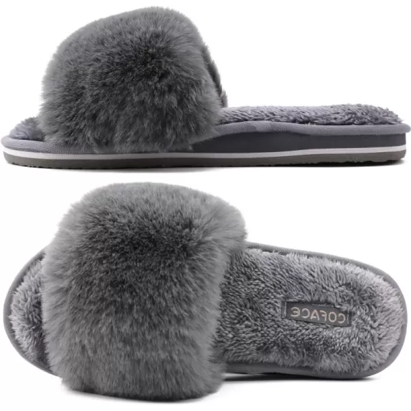 COFACE Womens Slides Fuzzy Slippers Open Toe Fluff Slippers With Arch Support Plantar Fasciitis Orthotic Slippers Women House Shoes