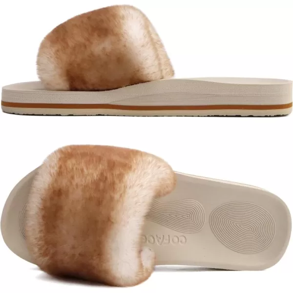 COFACE Womens Slides Fuzzy Slippers Open Toe Fluff Slippers With Arch Support Plantar Fasciitis Orthotic Slippers Women House Shoes