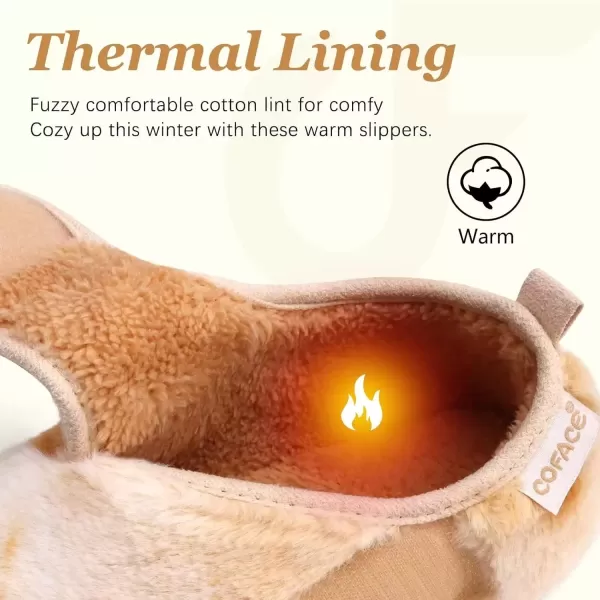imageCOFACE Women House Slippers Memory Foam Fluffy Slippers Ladies House Shoes Indoor OutdoorKhaki Choose One Size Up