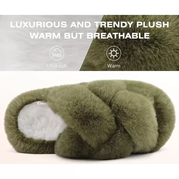 imageCOFACE Womens Fluff Slippers Open Toe Fuzzy Faux Fur Slide Slippers Ladies Comfort House Slippers Fashion Furry Slip On Platform Slippers with Arch Support Indoor Outdoor SoleGreen