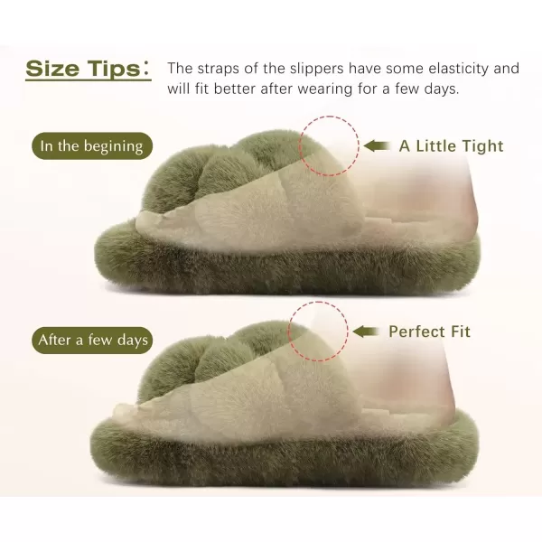 imageCOFACE Womens Fluff Slippers Open Toe Fuzzy Faux Fur Slide Slippers Ladies Comfort House Slippers Fashion Furry Slip On Platform Slippers with Arch Support Indoor Outdoor SoleGreen